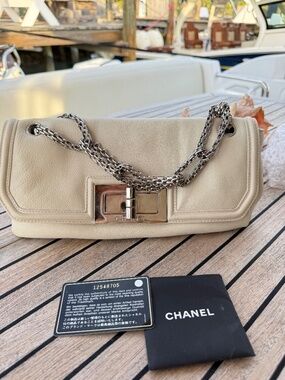 Chanel Calfskin Mademoiselle Lock Bijoux Chain Flap White Pre-Owned